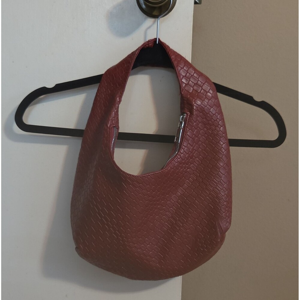 Burgundy Animal Print Hobo Bag Shoulder Strap Zip Silver Hardware. No Brand Tag.